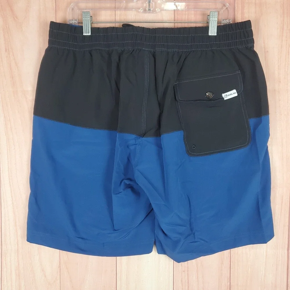 Level Six Cmb Slanted Board Shorts Men 36 Blue Black Logo Stretch Woven Swimwear